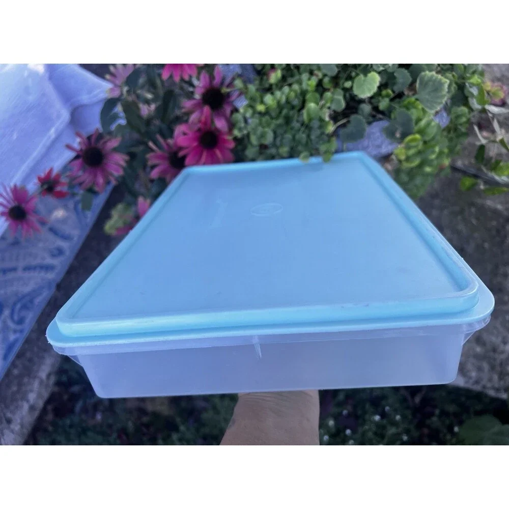Vintage Tupperware 290-2 Snack N Stor Deli Keeper Blue Lid 291-10 13x9 USA